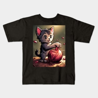 Scruffy the Dancing Cat Playing with Ball of Wool Kids T-Shirt